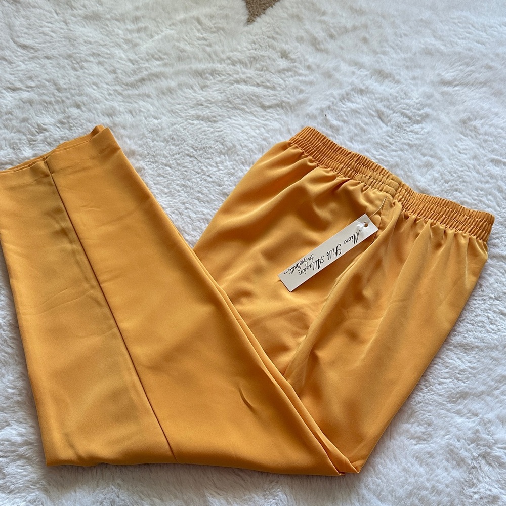 Womens Mustard Yellow Elastic Waist Pants